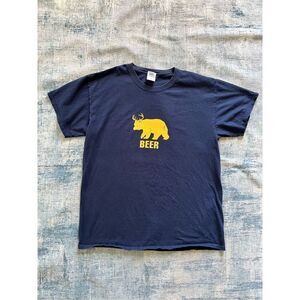 Gildan Blue Yellow Bear + Deer = Beer Jackson Hole Wyoming Tee Men's Large